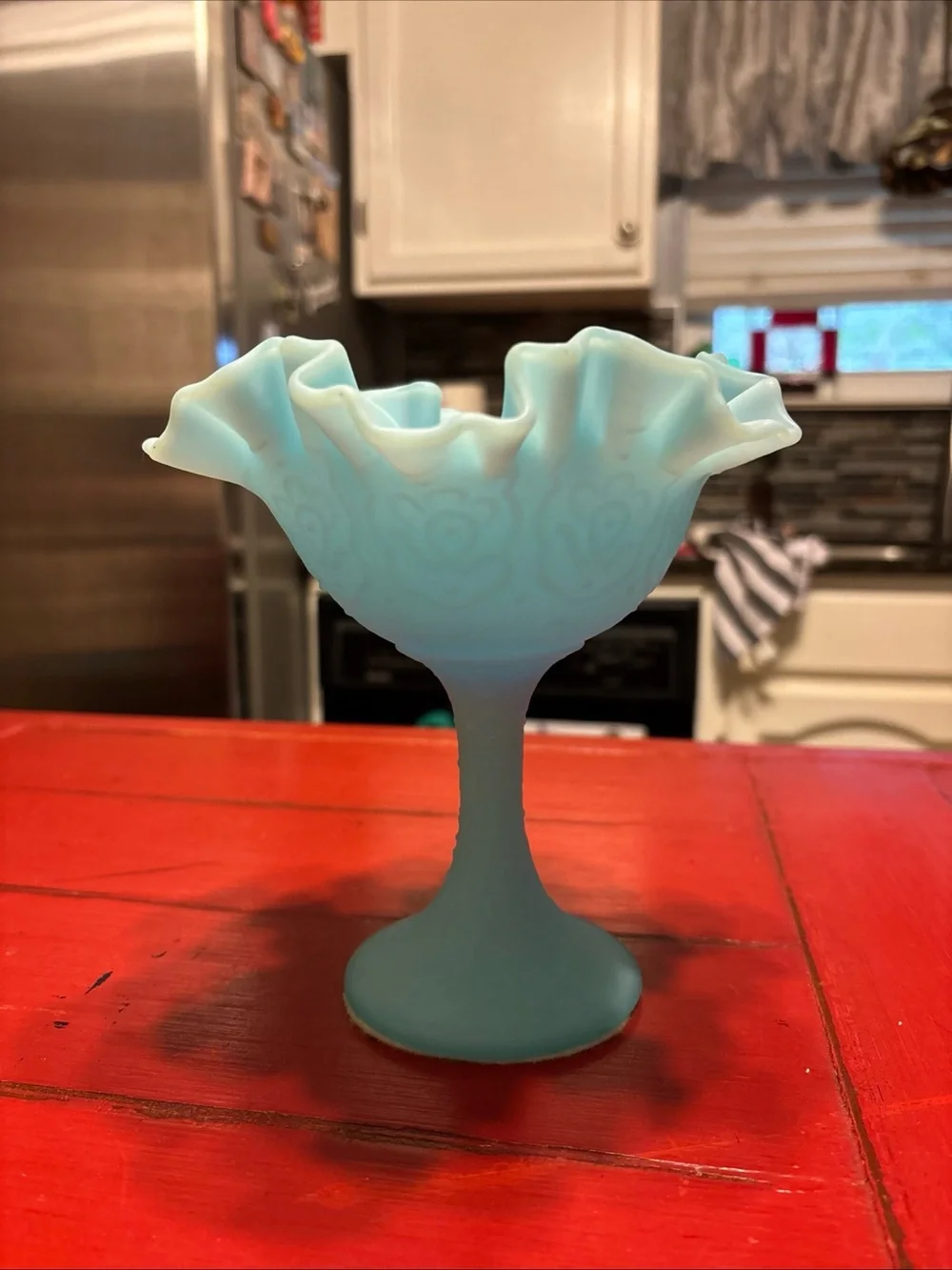 Vintage Baby Blue Glass Ruffled Compote Bowl Candy Dish